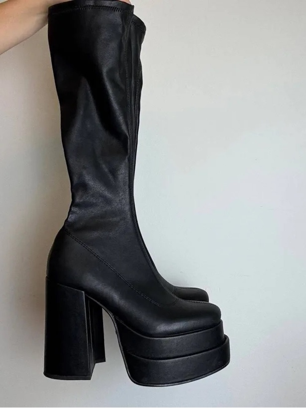 Steve Madden Black Satin Cypress Platform Boots